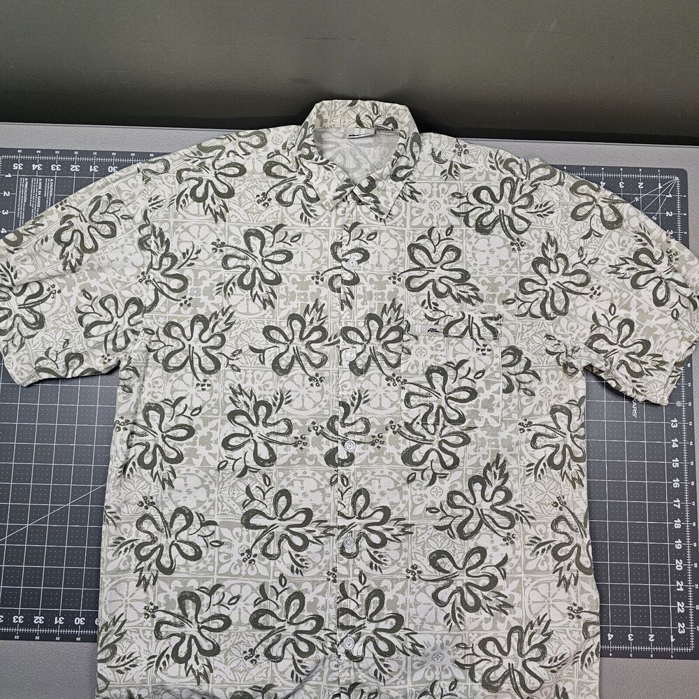 Vintage No Fear Hawaiian Shirt Large USA Made 90s Floral Surf Skater Streetwear